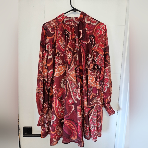 Creative Dreamer Burgundy Multi Print Dress - Picture 1 of 2